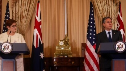 Ngoại trưởng Mỹ Antony Blinken, phải, họp báo với Ngoại trưởng Úc Marise Payne tại Bộ Ngoại giao Mỹ ngày 13/5/2021.
