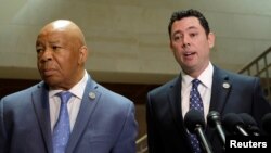 House Oversight Committee Chairman Jason Chaffetz, right, a Utah Republican, and Rep. Elijah Cummings, a Maryland Democrat, speak about the failure of former national security adviser Michael Flynn to disclose payments for a 2015 speech in Moscow.