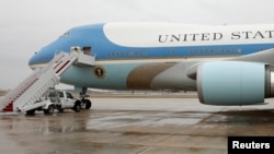 FILE - Air Force One, the plane of U.S. presidents, sits ready for boarding on the tarmac at Joint Base Andrews in Maryland, near Washington, D.C., Dec. 6, 2016. 