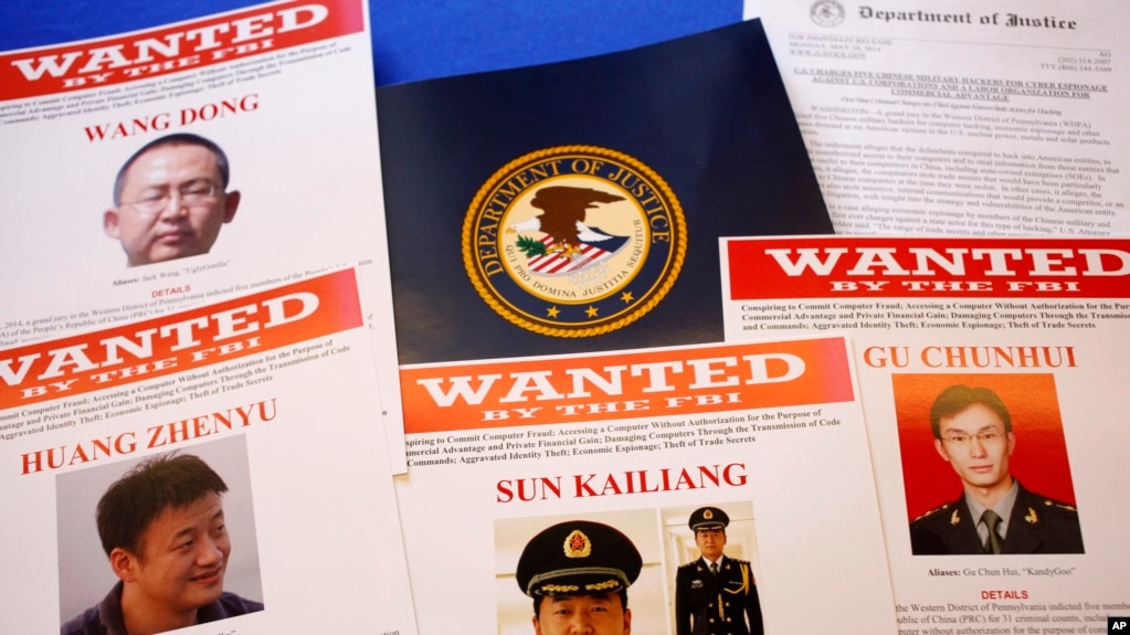 美国司法部2014年因网络盗窃黑客行为而起诉5名中国军人（2014年5月19日）(photo:VOA)