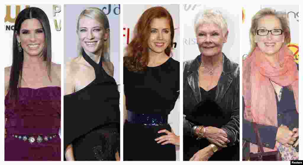 Nominees for the Academy Awards best actress category Sandra Bullock, Cate Blanchett, Amy Adams, Judi Dench and Meryl Streep (left to right) appear in a combination photo. &nbsp;The Oscars will be presented in Hollywood, California, March 2, 2014.