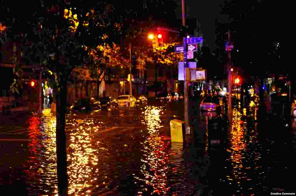 Hurricane Sandy flooded New York City streets, October 2012. (David Shanbone)