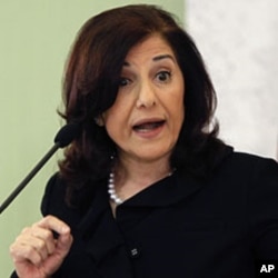 Bouthaina Shaaban, adviser of Syria's President Bashar al-Assad, speaks at a news conference in Damascus, Mar 24, 2011