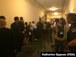 The hallway outside the hearing room where former U.S. Secretary of State Hillary Clinton will testify Thursday before the Republican-led special House committee investigating the deadly 2012 attack on the U.S. consulate in Benghazi, Libya, in Washington.