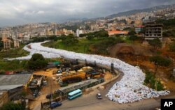 FILE -- Garbage bags line a street in Jdeideh, east Beirut, Lebanon, March 3, 2016.