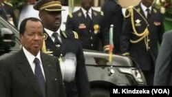 FILE - Cameroon President Paul Biya arrives at the May 20 Boulevard for National Day celebrations, in Yaounde, May 20, 2018.