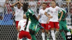 Idrissa Gueye celebra el primer gol de Senegal en el partido contra Polonia por el Grupo H del Mundial en el estadio Spartak de Moscú, el martes 19 de junio de 2018. 