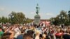 FILE - Protesters attend a rally in Moscow, Russia, Sunday, Sept. 9, 2018.