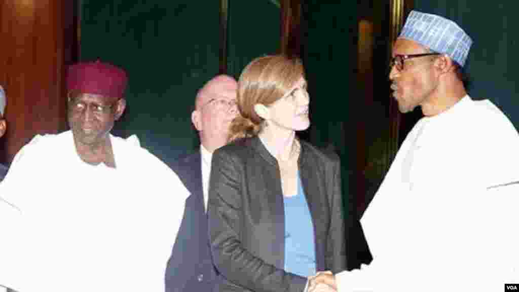 Jakadiyar Amurka a Majalisar &#39;Dinkin Duniya, Samantha Power Tana Gaisawa Da Shugaba Muhammadu Buhari.