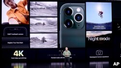 Phil Schiller, Senior Vice President of Worldwide Marketing, talks about the new iPhone 11 Pro and Max, during an event to announce new products Tuesday, Sept. 10, 2019, in Cupertino, Calif. (AP Photo/Tony Avelar)