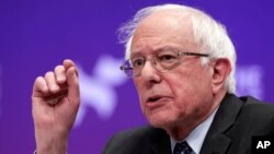 FILE - Democratic presidential candidate Sen. Bernie Sanders, I-Vt., answers questions during a presidential forum held by She The People, on the Texas State University campus in Houston, April 24, 2019.