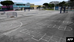 A photograph taken on May 5, 2020, shows a courtyard of the Louis Pasteur elementary school closed due to the spread of the COVID-19 in Palavas les Flots, near Montpellier, southern France.