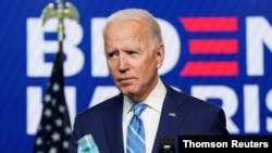 El candidato demócrata a la presidencia, Joe Biden, habla el día después de las elecciones en Wilmington, Delaware
