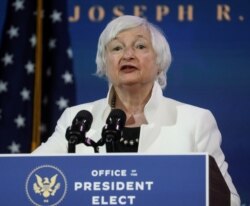 Janet Yellen, President-elect Joe Biden's nominee to be treasury secretary, speaks as Biden announces nominees and appointees to serve on his economic policy team at his transition headquarters in Wilmington, Delaware, Dec. 1, 2020.