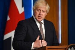 Britain's Prime Minister Boris Johnson speaks during a media briefing on coronavirus in Downing Street, London, July 5, 2021.