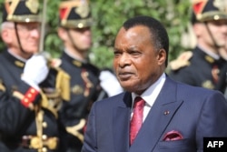 FILE - President Denis Sassou Nguesso arrives for a visit at The Elysee Palace in Paris, Sept. 3, 2019.