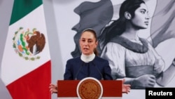 Mexico's President Claudia Sheinbaum speaks during a press conference in Mexico City, Feb. 3, 2025.