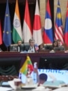 U.S. Secretary of State Antony Blinken, center, attends the ASEAN Regional Forum Ministerial Meeting in Vientiane, Laos, on July 27, 2024.