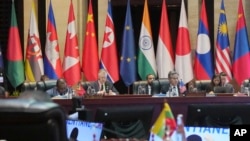 U.S. Secretary of State Antony Blinken, center, attends the ASEAN Regional Forum Ministerial Meeting in Vientiane, Laos, on July 27, 2024.