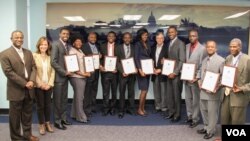 Haitian Journalists with Creole Service Chief Ronald Cesar, Latin America Division Director Yolanda Lopez, and Deputy IBB Director Jeffrey Trimble