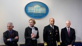 From left, Director of the National Institute of Allergy and Infectious Diseases Dr. Anthony Fauci, White House coronavirus response coordinator Dr. Deborah Birx, Surgeon General Jerome Adams, and FDA Commissioner Dr. Stephen Hahn.