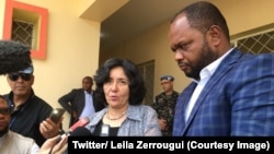 La responsable de la Mission des Nations unies en République démocratique du Congo (Monusco), Leila Zerrougui, aux côtés du gouverneur de la province de l’Ituri, à Bunia, 10 avril 2018. (Twitter/ Leila Zerrougui) 