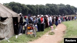 Les électeurs devant un bureau de vote de Harare, 16 mars, 2013. 