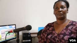 Teresa Zita is the community radio program coordinator in the town of Xai Xai. Radio is the most powerful tool for disseminating public health messages, Mozambique, Nov. 13, 2014. (Gillian Parker/VOA)