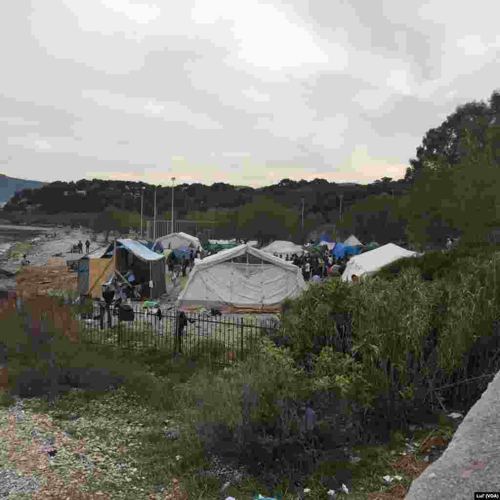 An unofficial migrant camp outside Lesbos' main city, Mytilini, April 2, 2016.