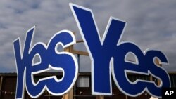 Yes Signs are displayed in Eyemouth, Scotland as the battle to decide the future of Scotland and the UK enters its final week, Sept. 8, 2014.