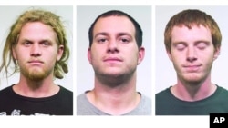 From left: Brent Vincent Betterly, 24, of Oakland Park, Fla., Jared Chase, 24, of Keene, N.H., and Brian Church, 20, of Ft. Lauderdale, Fla. The three men arrested May 16, 2012, in Chicago, accused of making Molotov cocktails 