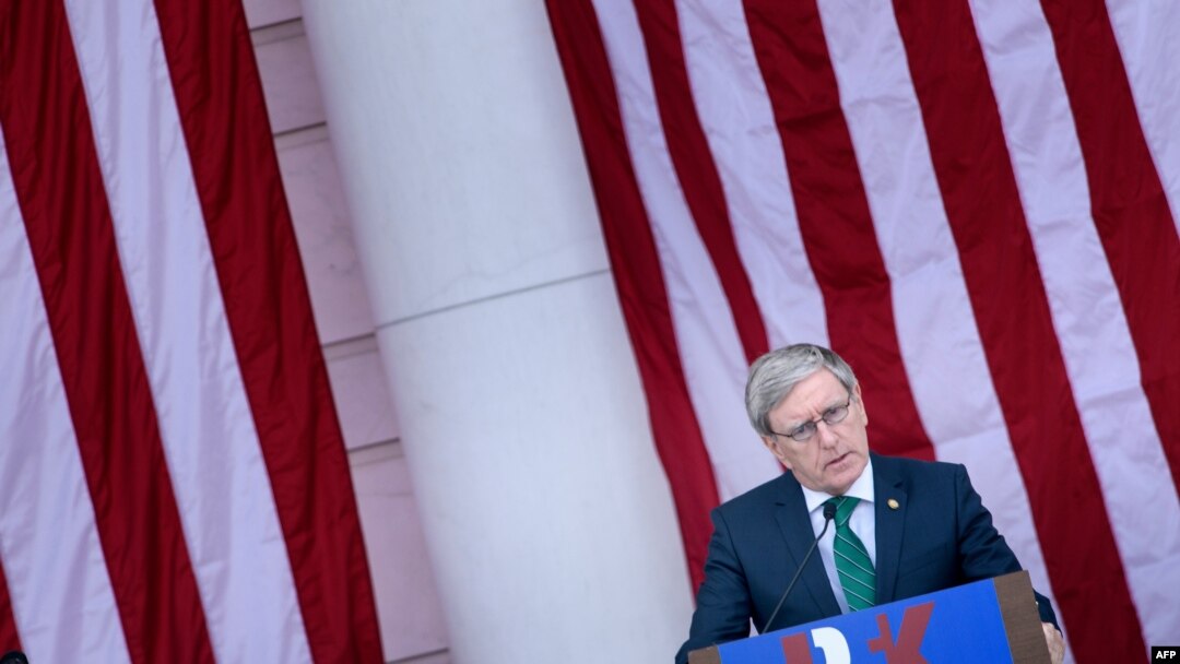 Daniel Mulhall, Ambassador of Ireland to the United States, speaks during an event at Arlington National Cemetery commemorating the 50th anniversary of the assassination of Robert F. Kennedy June 6, 2018, Arlington, Virginia.