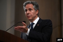 FILE - U.S. Secretary of State Antony Blinken talks to reporters after a meeting with foreign ministers of the Arab Contact Group on Syria in Aqaba, Jordan, Dec. 14, 2024.