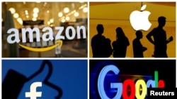 FILE PHOTO: The logos of Amazon, Apple, Facebook and Google