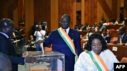 Jeannot Ahoussou-Kouadio, élu premier président du nouveau Sénat, à Yamoussoukro, Côte d’Ivoire, 5 avril 2018.