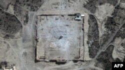 This handout picture provided by UNITAR-UNOSAT shows a close-up of a satellite-acquired image, with rubble seen at the location of the Temple of Bel in Syria's ancient city of Palmyra, Aug. 31, 2015. (UNITAR-UNOSAT / URTHECAST)