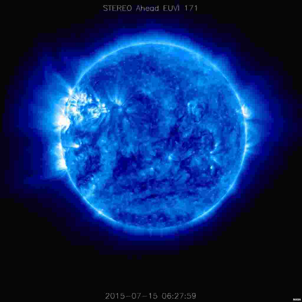 This image of the sun was taken on July 15, 2015, with the Extreme Ultraviolet Imager onboard NASA&#39;s Solar TErrestrial RElations Observatory Ahead (STEREO-A) spacecraft, which collects images in several wavelengths of light that are invisible to the human eye. This image shows the sun in wavelengths of 171 angstroms, typically colorized in blue. Image released, July 17, 2015.