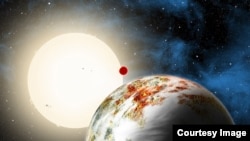 The newly discovered "mega-Earth" Kepler-10c dominates the foreground in this artist's conception. (David A. Aguilar (CfA)