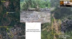 Pemukiman penduduk di Nelelamadike, Kecamatan Ile Boleng yang berada di jalur aliran lava gunung Ile Boleng terdampak debris flow yang disertai bebatuan lava (andesit). (Foto: Tangkapan Layar)