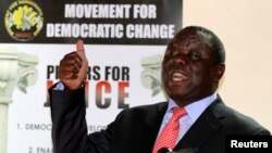 FILE: Zimbabwe opposition party Movement For Democratic Change (MDC) leader Morgan Tsvangirai addresses a news conference in Harare Sept. 18, 2013.