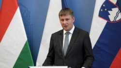 Foreign Minister Tomas Petricek of Czech Republic speaks during a press conference following talks in Budapest, Hungary on July 14, 2020.