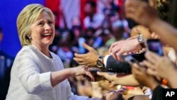 Democratic presidential candidate Hillary Clinton greets supporters during a rally on June 7, 2016. (AP)