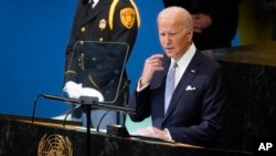 U.S. President Joe Biden addresses the 77th session of the United Nations General Assembly, Wednesday, Sept. 21, 2022, New York. 