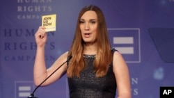 FILE - Sarah McBride, pictured at a Human Rights Campaign event in Nashville, Tenn., in March 2016, will be the first openly transgender person to address a national convention of either U.S. political party.