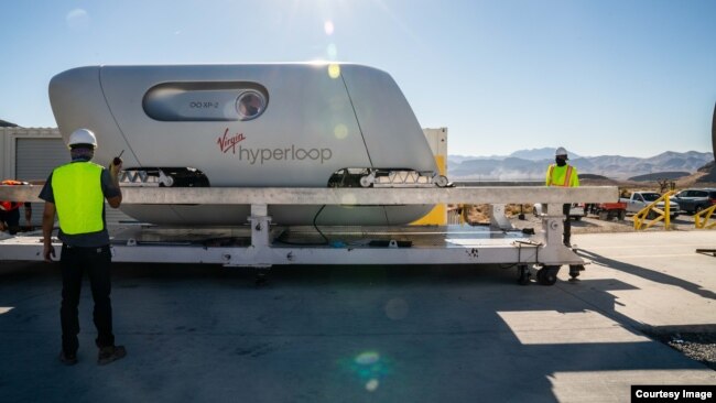 This file photo shows the Virgin Hyperloop system that the company says just passed its first test with passengers. (Photo courtesy of Sarah Lawson/Virgin Hyperloop)