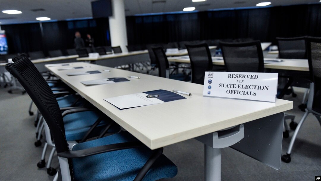 FILE - This room in Bethesda, Md., was prepared Feb. 16, 2018, for election officials from all 50 states to attend the first of two classified briefings being held to raise awareness of foreign meddling in state election systems. The briefings were hosted