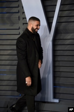 Drake arrives at the Vanity Fair Oscar Party on March 4, 2018, in Beverly Hills, Calif.