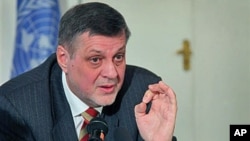 Jan Kubis, the new special representative of the U.N. Secretary-General to Afghanistan, speaks during a press conference in Kabul, Afghanistan, January 25, 2012.