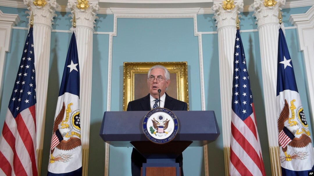 AQSh Davlat kotibi Reks Tillerson AQShning Xalqaro diniy erkinlikka oid 2016-yilgi hisobotini taqdim etdi, 15-avgust, 2017-yil.