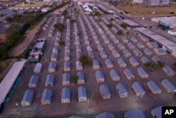 A aerial view of an NGO-run temporary shelter for migrants, in Boa Vista, Roraima state, Brazil, April 8, 2023.